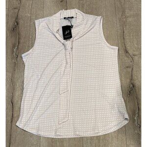 Adrianna Papell -204 Vintage Style Sleeveless Printed Tie Neck Blouse Size M NWT